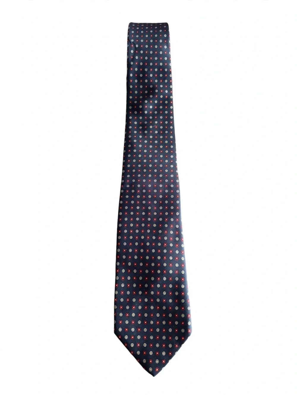 Brooks Brothers Makers Silk Tie Navy Medallion Dot Red Cream Print Italy 58